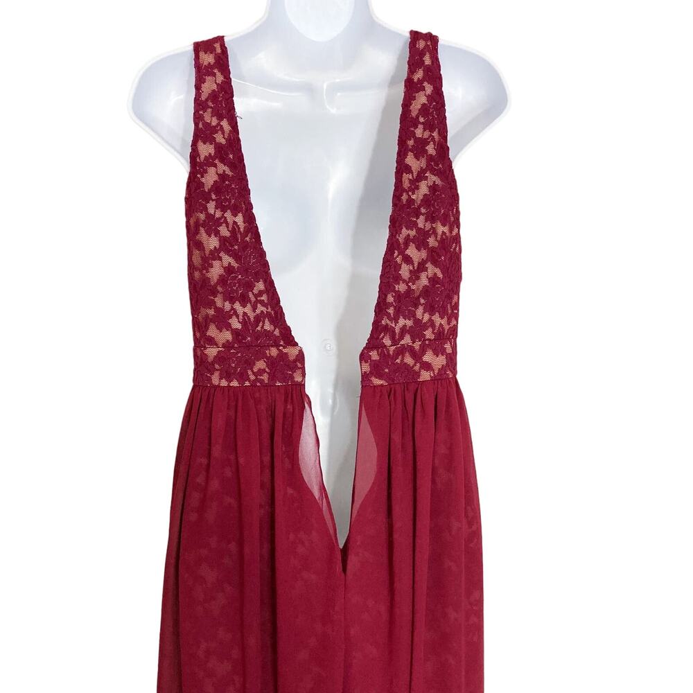 Lulu’s Make Way for Wonderful Berry Red Lace Maxi Dress Full Front Split Slit M - Picture 8 of 16